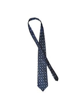 KRIZIA UOMO Blue & Gold Geometric Diamond Print 4 Inch Silk Tie